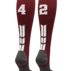 MadSportsStuff Maroon Player ID Custom Number Over The Calf Socks For Softball Baseball Football Boys And Girls Softball Socks