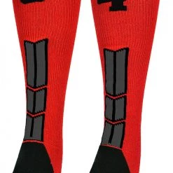 MadSportsStuff Baseball Socks Red And Black Player ID Custom Number Over The Calf Socks For Softball Baseball Football Boys And Girls
