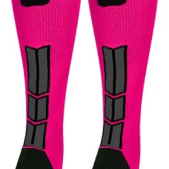 MadSportsStuff Baseball Socks Neon Pink And Black Player ID Custom Number Over The Calf Socks For Softball Baseball Football Boys And Girls