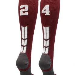MadSportsStuff Softball Socks Maroon Player ID Custom Number Over The Calf Socks For Softball Baseball Football Boys And Girls