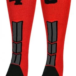 MadSportsStuff Red And Black Player ID Custom Number Over The Calf Socks For Softball Baseball Football Boys And Girls Baseball Socks