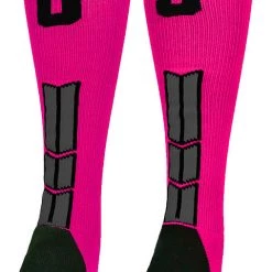 MadSportsStuff Neon Pink And Black Player ID Custom Number Over The Calf Socks For Softball Baseball Football Boys And Girls Baseball Socks