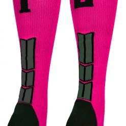 MadSportsStuff Baseball Socks Neon Pink And Black Player ID Custom Number Over The Calf Socks For Softball Baseball Football Boys And Girls