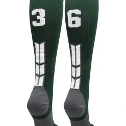 MadSportsStuff Dark Green Player ID Custom Number Over The Calf Socks For Softball Baseball Football Boys And Girls Softball Socks