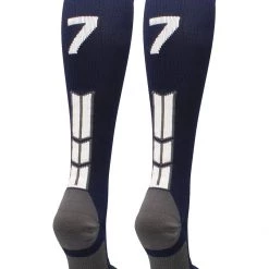 MadSportsStuff Navy Player ID Custom Number Over The Calf Socks For Softball Baseball Football Boys And Girls Softball Socks