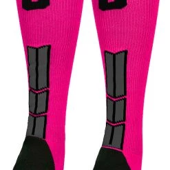 MadSportsStuff Neon Pink And Black Player ID Custom Number Over The Calf Socks For Softball Baseball Football Boys And Girls Baseball Socks