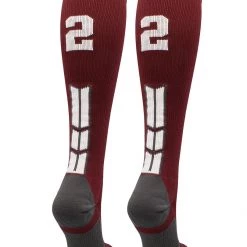 MadSportsStuff Maroon Player ID Custom Number Over The Calf Socks For Softball Baseball Football Boys And Girls Softball Socks