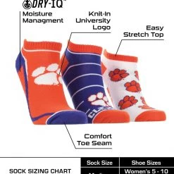 TCK All Schools Clemson Tigers No Show Socks Full Field 3 Pack