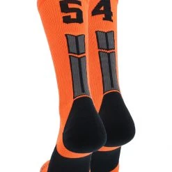 MadSportsStuff Orange And Black Player ID Custom Number Crew Socks For Basketball Lacrosse Volleyball Boys And Girls