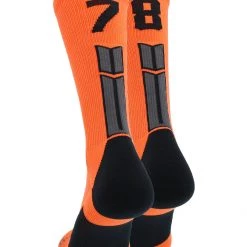 MadSportsStuff Orange And Black Player ID Custom Number Crew Socks For Basketball Lacrosse Volleyball Boys And Girls