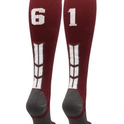 MadSportsStuff Maroon Player ID Custom Number Over The Calf Socks For Softball Baseball Football Boys And Girls Softball Socks