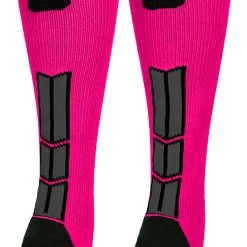 MadSportsStuff Baseball Socks Neon Pink And Black Player ID Custom Number Over The Calf Socks For Softball Baseball Football Boys And Girls