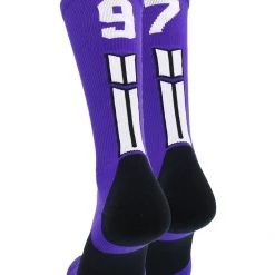 MadSportsStuff Purple Player ID Custom Number Crew Socks For Basketball Lacrosse Volleyball Boys And Girls
