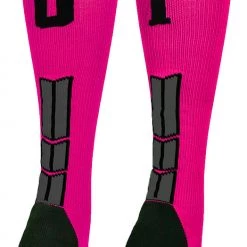 MadSportsStuff Baseball Socks Neon Pink And Black Player ID Custom Number Over The Calf Socks For Softball Baseball Football Boys And Girls