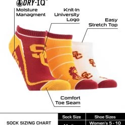 TCK USC Trojans No Show Socks Full Field 3 Pack All Schools