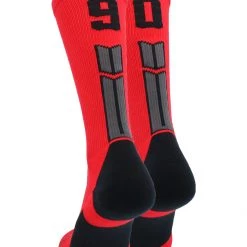 MadSportsStuff Red And Black Player ID Custom Number Crew Socks For Basketball Lacrosse Volleyball Boys And Girls Volleyball Socks