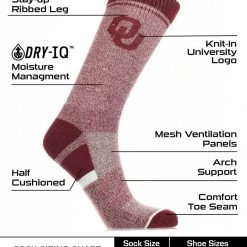 TCK All Schools OU Oklahoma Sooners Socks Victory Parade Crew Length