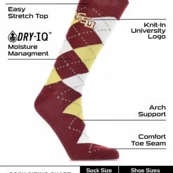 TCK All Schools Florida State Seminoles Argyle Dress Socks NCAA Fanwear Crew Length