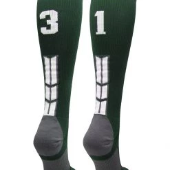 MadSportsStuff Dark Green Player ID Custom Number Over The Calf Socks For Softball Baseball Football Boys And Girls Softball Socks