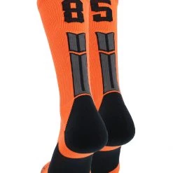 MadSportsStuff Orange And Black Player ID Custom Number Crew Socks For Basketball Lacrosse Volleyball Boys And Girls