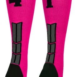 MadSportsStuff Baseball Socks Neon Pink And Black Player ID Custom Number Over The Calf Socks For Softball Baseball Football Boys And Girls