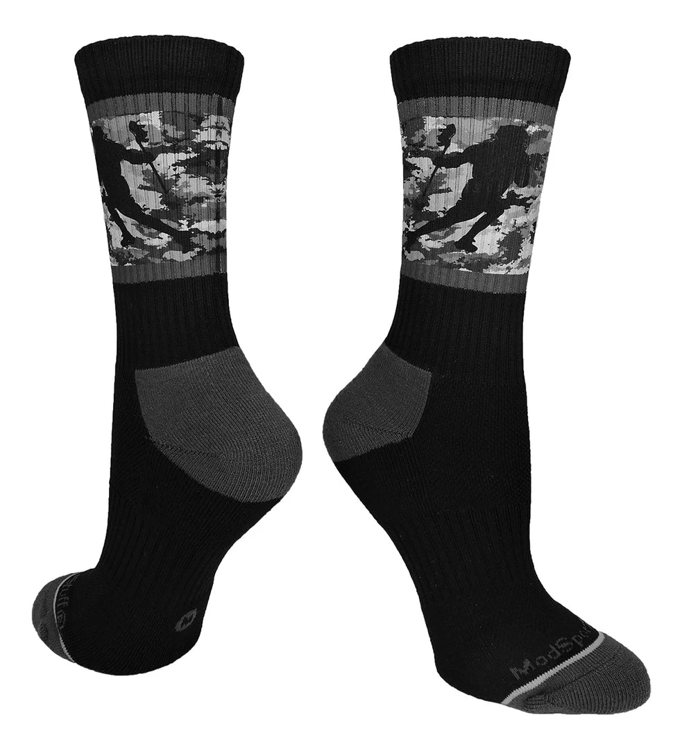 MadSportsStuff Lacrosse Socks With Player On Camo Background Crew Socks (multiple Colors) 7 MadSportsStuff Lacrosse Socks With Player On Camo Background Crew Socks (multiple Colors)