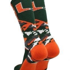 TCK Miami Hurricanes Socks Woodland Camo Crew All Schools