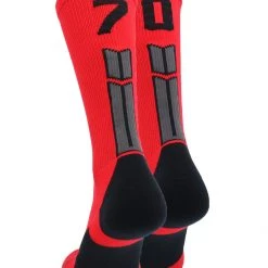 MadSportsStuff Red And Black Player ID Custom Number Crew Socks For Basketball Lacrosse Volleyball Boys And Girls Volleyball Socks