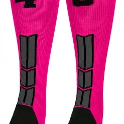 MadSportsStuff Neon Pink And Black Player ID Custom Number Over The Calf Socks For Softball Baseball Football Boys And Girls Baseball Socks