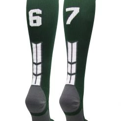 MadSportsStuff Dark Green Player ID Custom Number Over The Calf Socks For Softball Baseball Football Boys And Girls