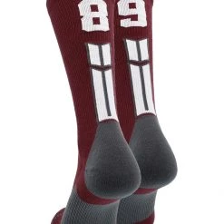 MadSportsStuff Maroon Player ID Custom Number Crew Socks For Basketball Lacrosse Volleyball Boys And Girls