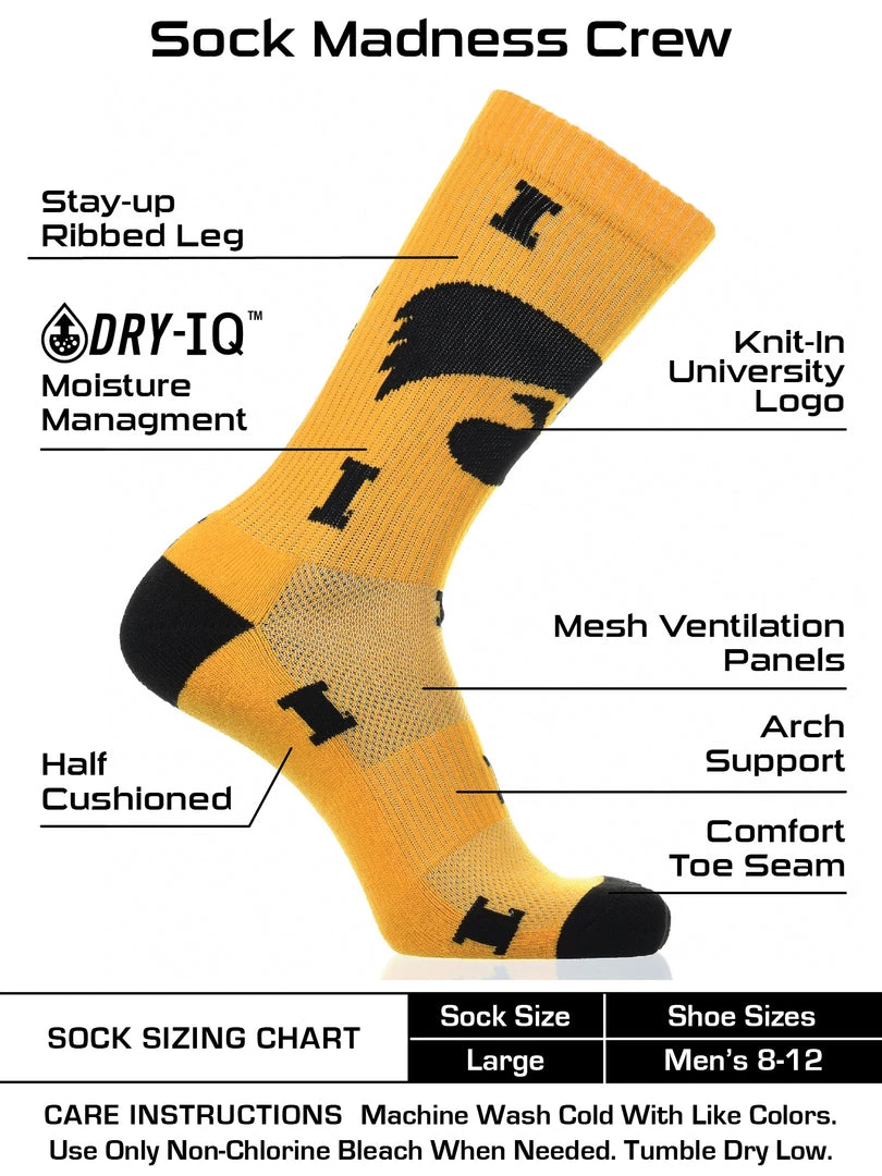 TCK Iowa Hawkeyes Socks Crew Length Sock Mayhem 3 TCK Iowa Hawkeyes Socks Crew Length Sock Mayhem