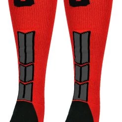 MadSportsStuff Red And Black Player ID Custom Number Over The Calf Socks For Softball Baseball Football Boys And Girls Baseball Socks