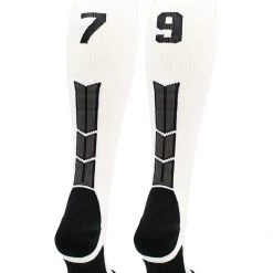 MadSportsStuff White Player ID Custom Number Over The Calf Socks For Softball Baseball Football Boys And Girls