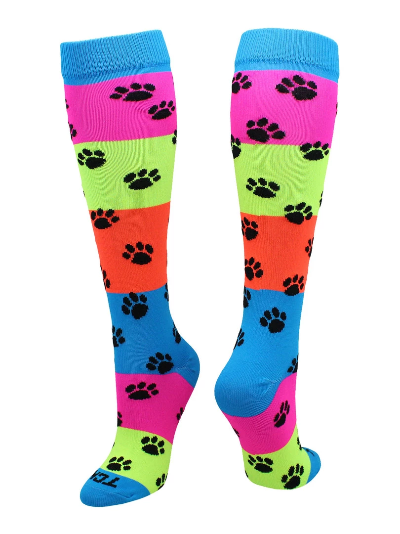 TCK Neon Rainbow Fun Print OTC Socks Softball Socks 6 TCK Neon Rainbow Fun Print OTC Socks Softball Socks