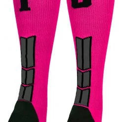 MadSportsStuff Baseball Socks Neon Pink And Black Player ID Custom Number Over The Calf Socks For Softball Baseball Football Boys And Girls