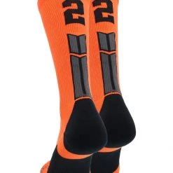 MadSportsStuff Orange And Black Player ID Custom Number Crew Socks For Basketball Lacrosse Volleyball Boys And Girls