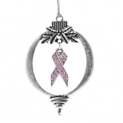 MadSportsStuff Breast Cancer Awareness Christmas Ornament With Crystal Pink Ribbon Charm Breast Cancer Awareness Socks