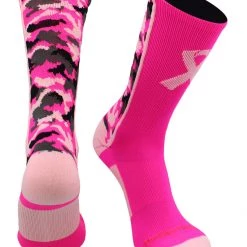 MadSportsStuff Baseball Socks Pink Ribbon Breast Cancer Awareness Camo Athletic Crew Socks (multiple Colors)