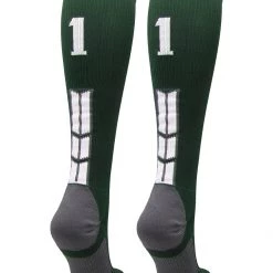 MadSportsStuff Dark Green Player ID Custom Number Over The Calf Socks For Softball Baseball Football Boys And Girls