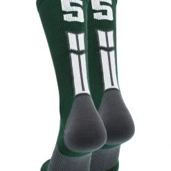 MadSportsStuff Dark Green Player ID Custom Number Crew Socks For Basketball Lacrosse Volleyball Boys And Girls