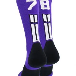 MadSportsStuff Purple Player ID Custom Number Crew Socks For Basketball Lacrosse Volleyball Boys And Girls Volleyball Socks