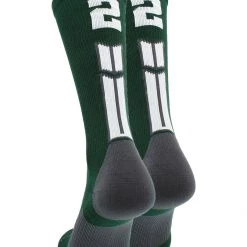 MadSportsStuff Dark Green Player ID Custom Number Crew Socks For Basketball Lacrosse Volleyball Boys And Girls Volleyball Socks