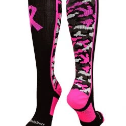 MadSportsStuff Pink Ribbon Breast Cancer Awareness Camo Over The Calf Socks (multiple Colors) Baseball Socks