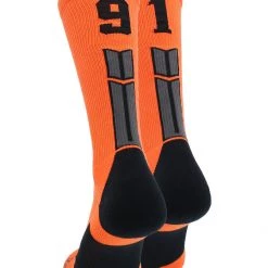 MadSportsStuff Volleyball Socks Orange And Black Player ID Custom Number Crew Socks For Basketball Lacrosse Volleyball Boys And Girls