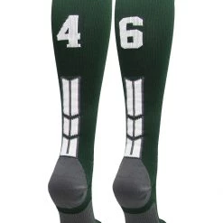 MadSportsStuff Dark Green Player ID Custom Number Over The Calf Socks For Softball Baseball Football Boys And Girls