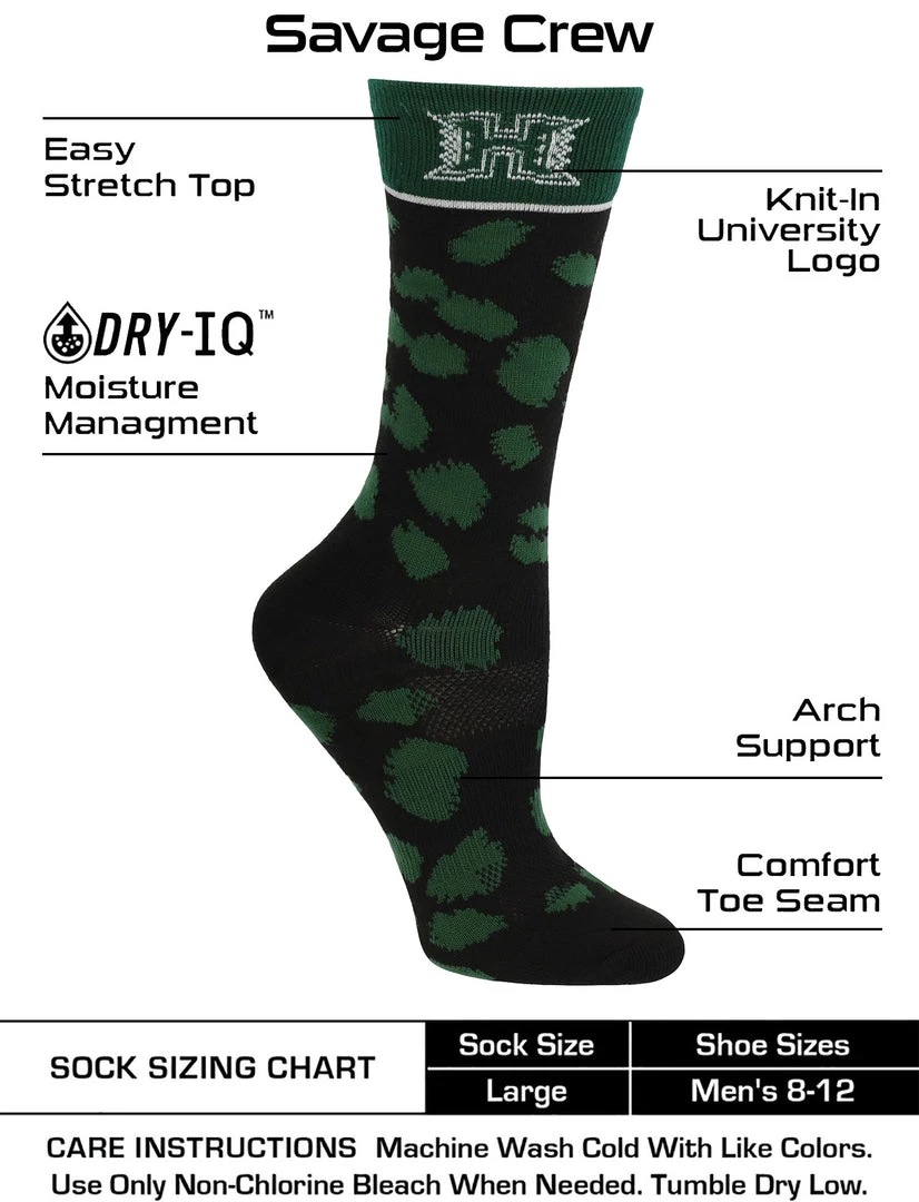 TCK Hawaii Rainbow Warriors Socks Womens Savage Crew Socks All Schools 3 TCK Hawaii Rainbow Warriors Socks Womens Savage Crew Socks All Schools