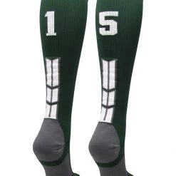 MadSportsStuff Dark Green Player ID Custom Number Over The Calf Socks For Softball Baseball Football Boys And Girls