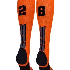 MadSportsStuff Softball Socks Orange And Black Player ID Custom Number Over The Calf Socks For Softball Baseball Football Boys And Girls 207 MadSportsStuff Softball Socks Orange And Black Player ID Custom Number Over The Calf Socks For Softball Baseball Football Boys And Girls