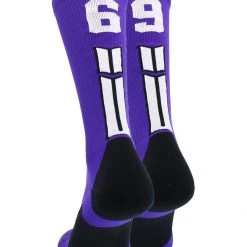 MadSportsStuff Purple Player ID Custom Number Crew Socks For Basketball Lacrosse Volleyball Boys And Girls
